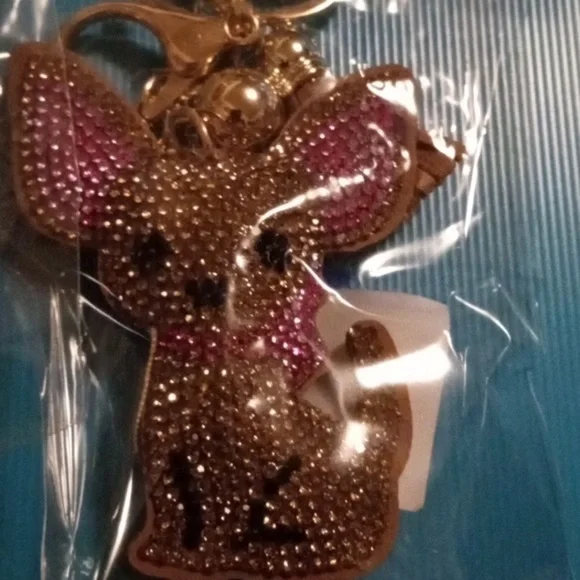 Crystal chiuaua dog purse/bag charm keychain w/ tassel - Picture 6 of 7